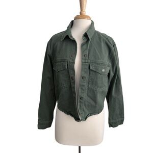 STOOSH Green Cropped Denim Button-Up Jacket Small